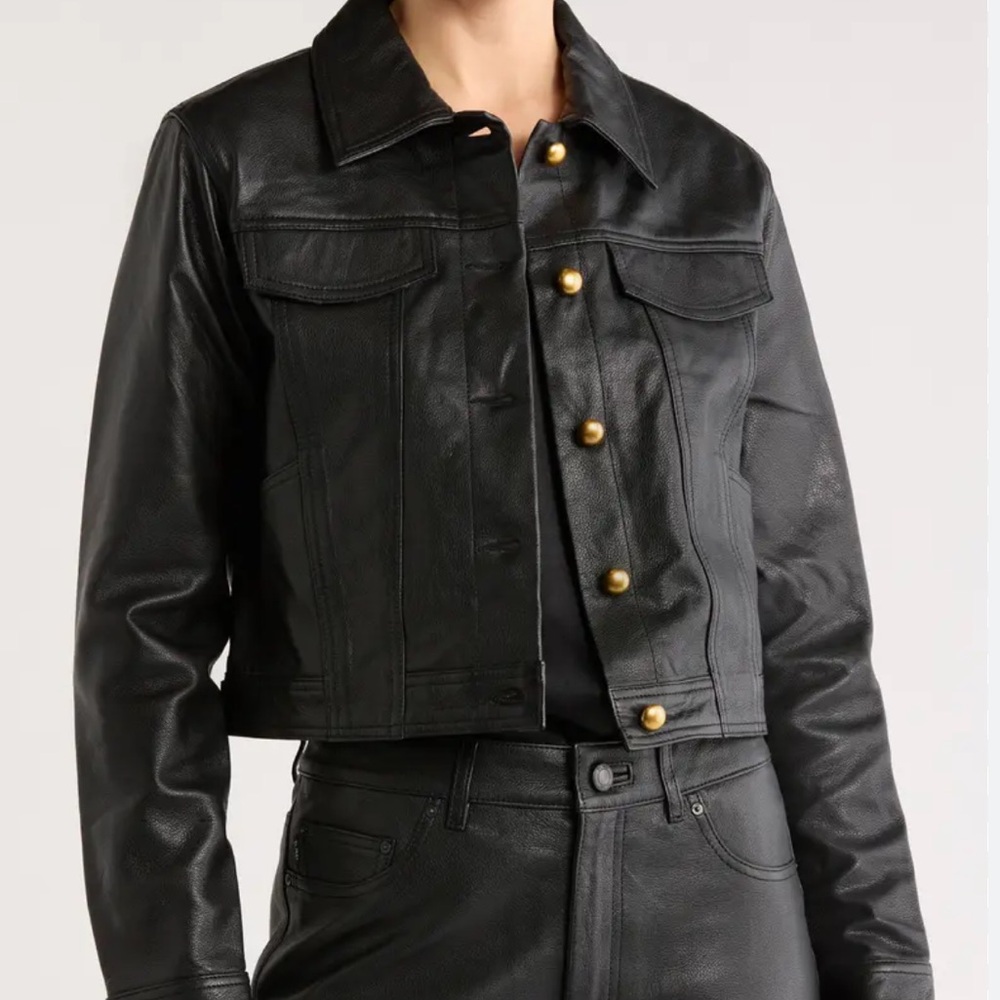 DL1961Women's Black Cropped Leather Jacket